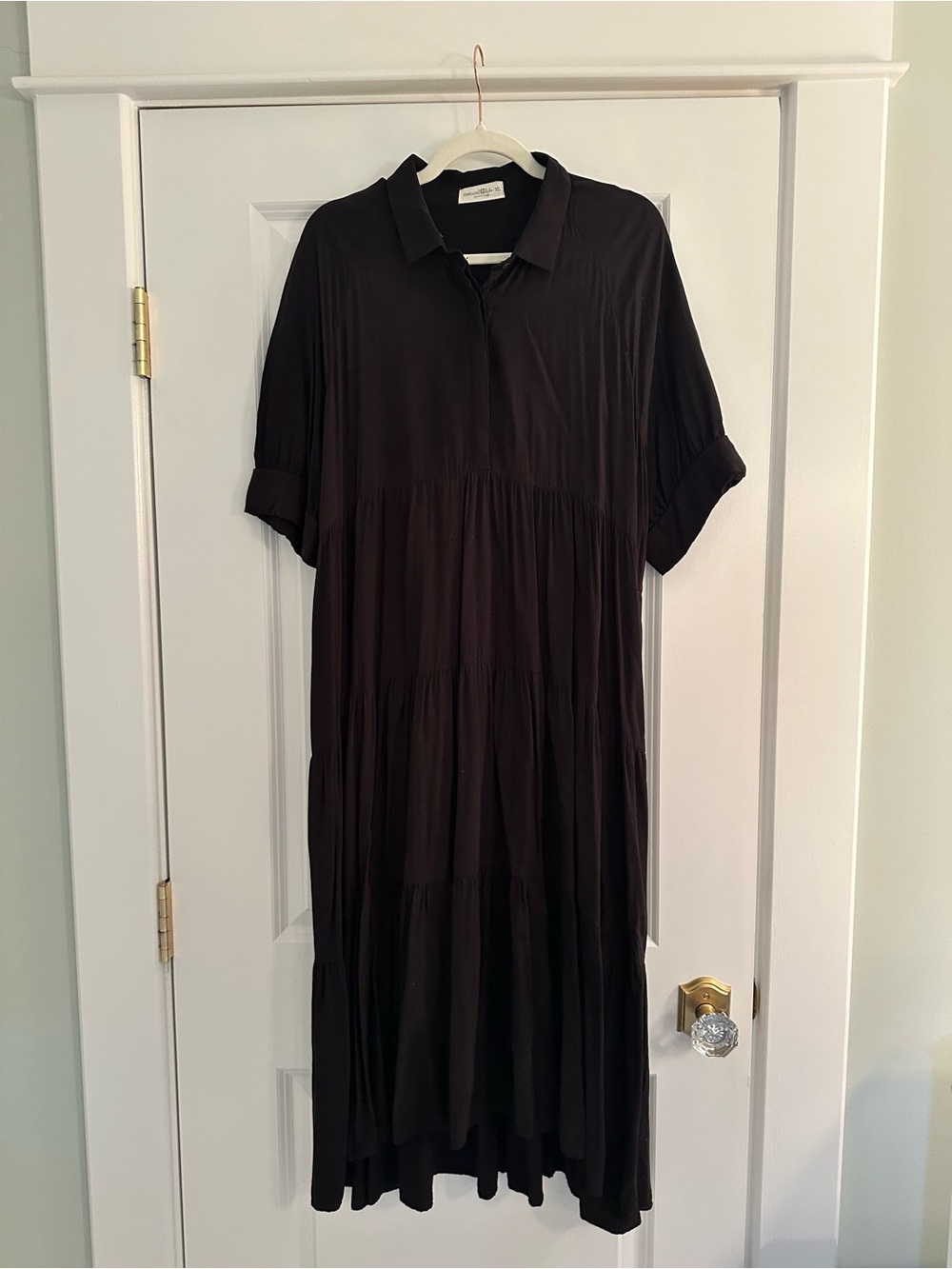 NATURAL LIFE Black Tiered Midi Shirt Dress ~ Size XL
